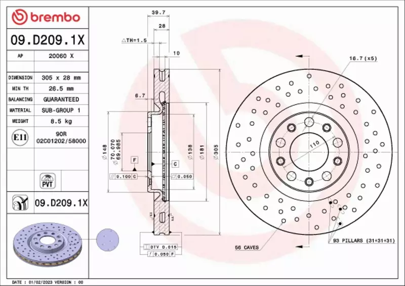 BREMBO TARCZA HAMULCOWA 09.D209.1X 