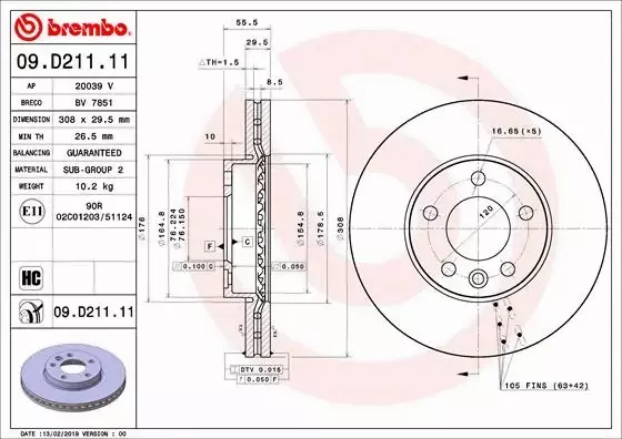 BREMBO TARCZE HAMULCOWE PRZÓD 09.D211.11 