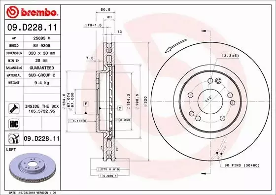 BREMBO TARCZE HAMULCOWE PRZÓD 09.D228.11 