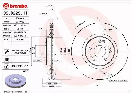 BREMBO TARCZE+KLOCKI PRZÓD MERCEDES SL R129 320MM 