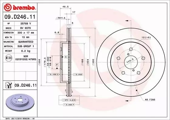 BREMBO TARCZE+KLOCKI T SUBARU OUTBACK BS 300MM 