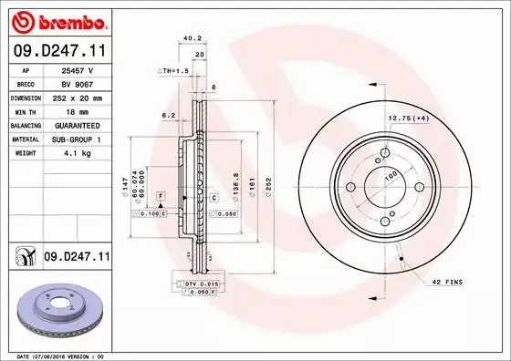 BREMBO TARCZE+KLOCKI PRZÓD SUZUKI SWIFT V 252MM 