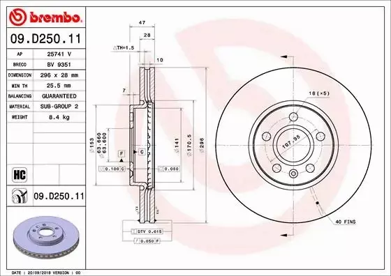 BREMBO TARCZE+KLOCKI PRZÓD VOLVO S90 V90 II 296MM 