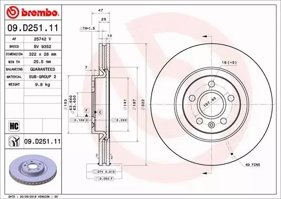 BREMBO TARCZE+KLOCKI PRZÓD VOLVO XC40 I 322MM 