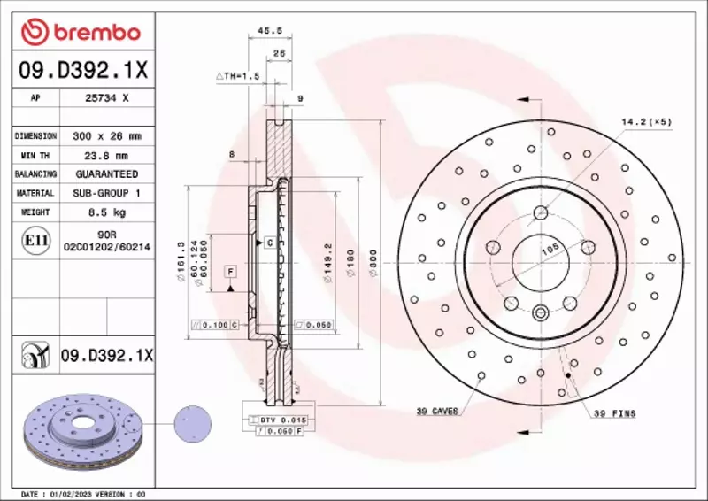 BREMBO TARCZA HAMULCOWA 09.D392.1X 