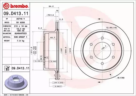 BREMBO Tarcza hamulcowa 09.D413.11 