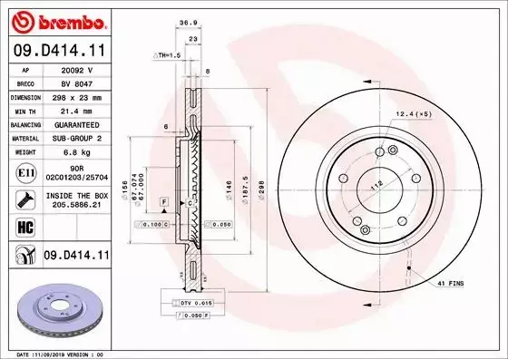 BREMBO TARCZE+KLOCKI PRZÓD SSANGYONG TIVOLI 298MM 