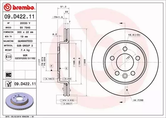 BREMBO Tarcza hamulcowa 09.D422.11 