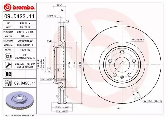 BREMBO TARCZA HAMULCOWA 09.D423.11 