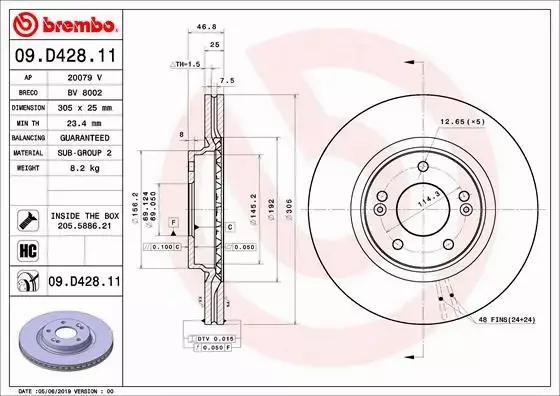 BREMBO TARCZE+KLOCKI PRZÓD HYUNDAI i30 PDE 305MM 