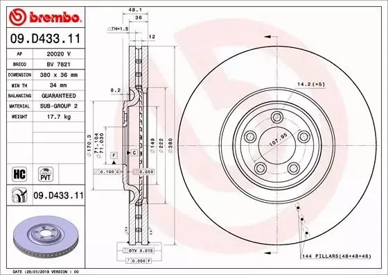 BREMBO Tarcza hamulcowa 09.D433.11 