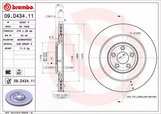 BREMBO Tarcza hamulcowa 09.D434.11 