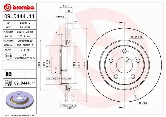 BREMBO TARCZE+KLOCKI P JEEP WRANGLER III 332MM 