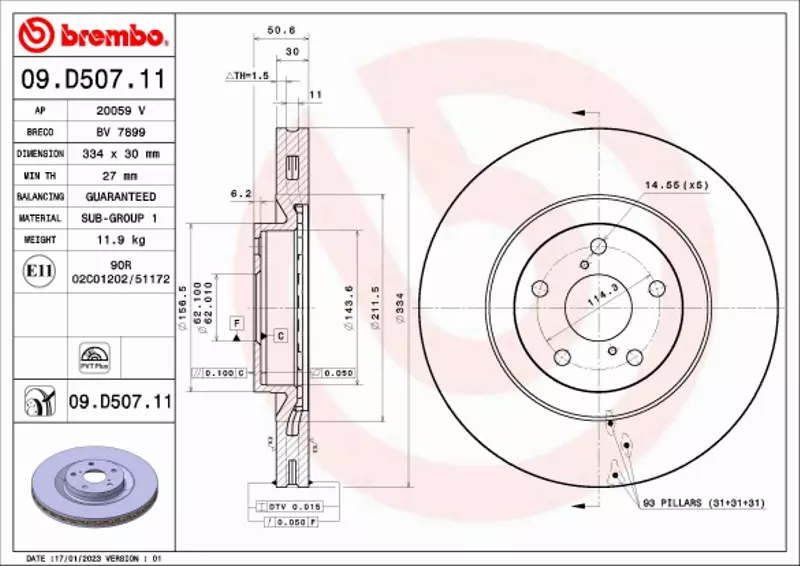 BREMBO TARCZA HAMULCOWA 09.D507.11 