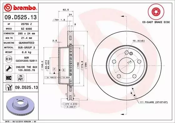 BREMBO TARCZE HAMULCOWE PRZÓD 09.D525.13 