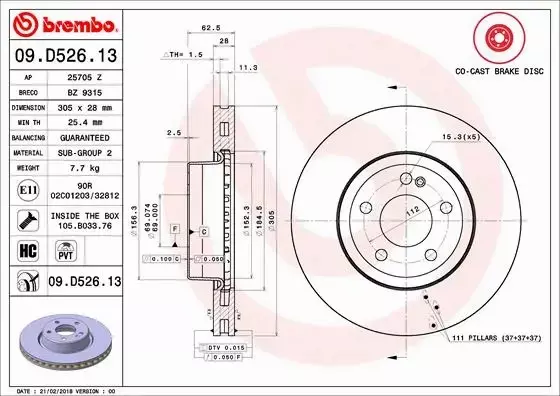 BREMBO TARCZE HAMULCOWE PRZÓD 09.D526.13 