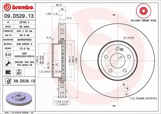 BREMBO TARCZE HAMULCOWE PRZÓD 09.D529.13 