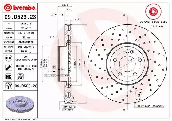 BREMBO TARCZE+KLOCKI PRZÓD MERCEDES C W205 342MM 