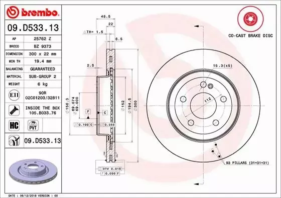 BREMBO TARCZE+KLOCKI TYŁ MERCEDES E W213 300MM 