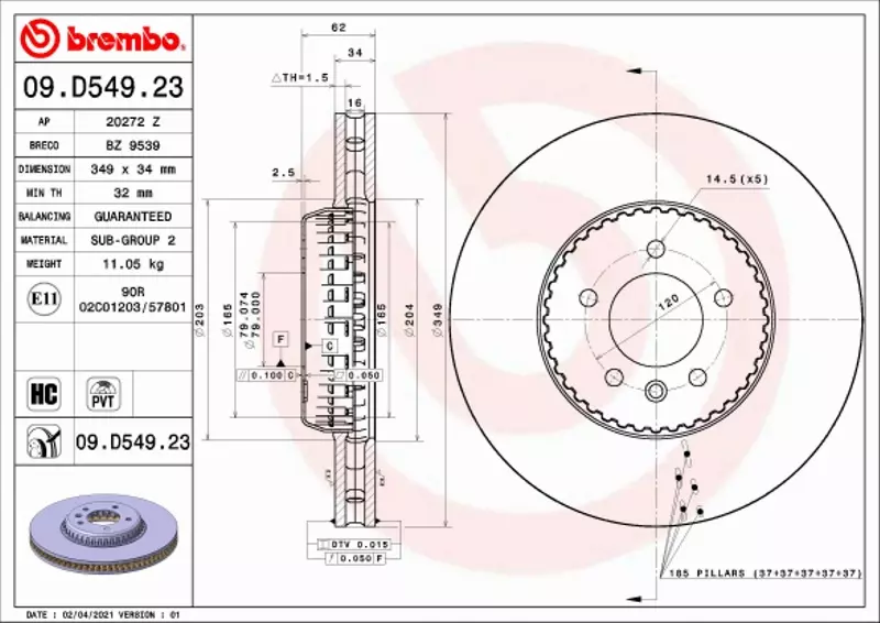 BREMBO TARCZA HAMULCOWA 09.D549.23 