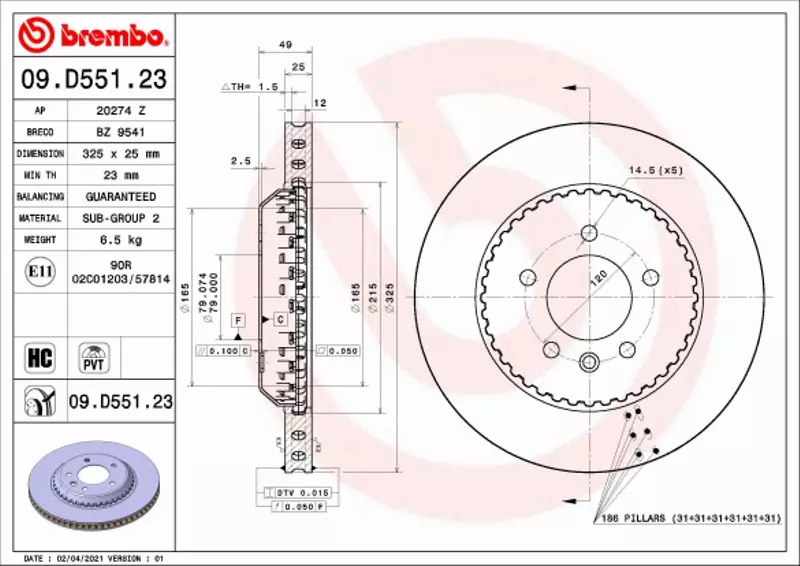 BREMBO TARCZA HAMULCOWA 09.D551.23 