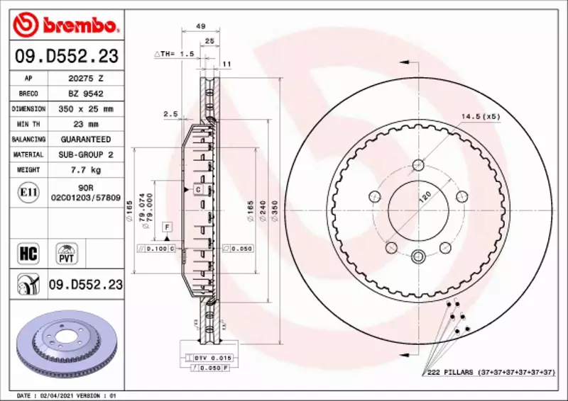 BREMBO TARCZA HAMULCOWA 09.D552.23 