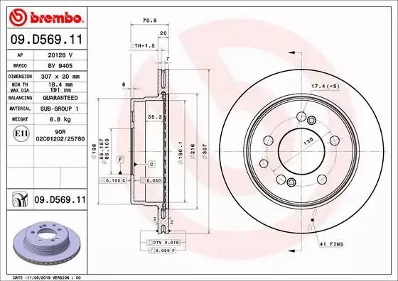 BREMBO TARCZA HAMULCOWA 09.D569.11 