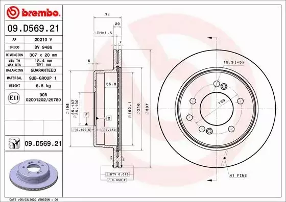 BREMBO TARCZE+KLOCKI T SSANGYONG RODIUS II 307MM 