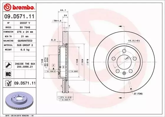 BREMBO TARCZE+KLOCKI PRZÓD VW POLO AW BZ 276MM 