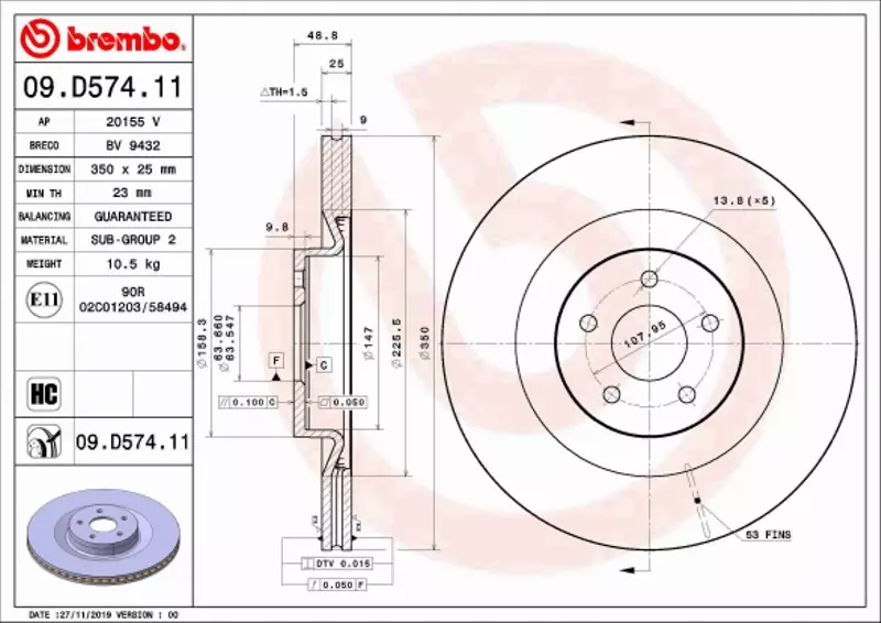 BREMBO TARCZA HAMULCOWA 09.D574.11 