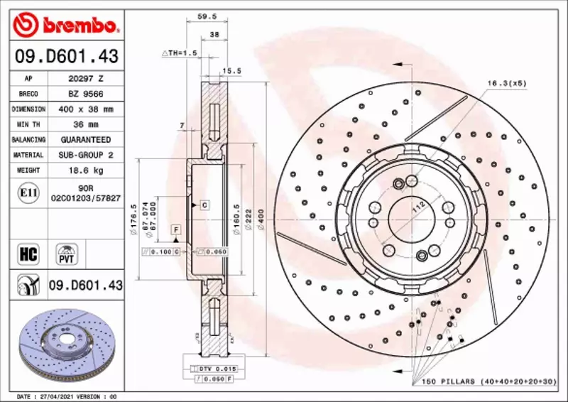 BREMBO TARCZE+KLOCKI PRZÓD MERCEDES GLE C167 V167 400MM 