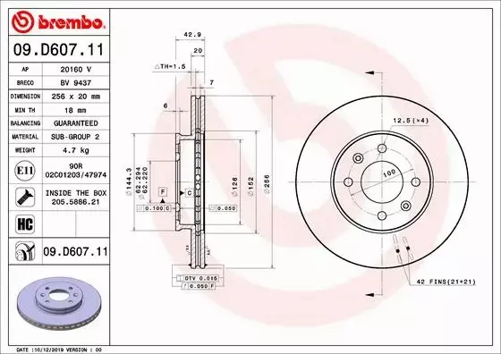 BREMBO TARCZA HAMULCOWA 09.D607.11 