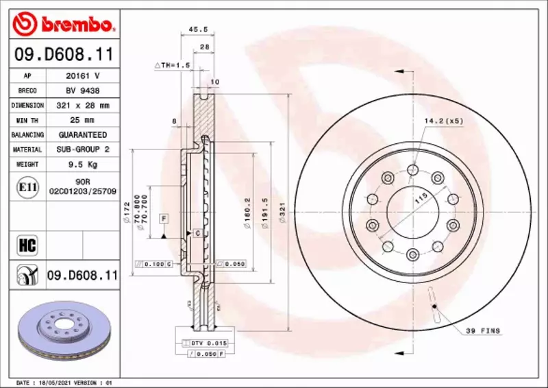 BREMBO TARCZA HAMULCOWA 09.D608.11 