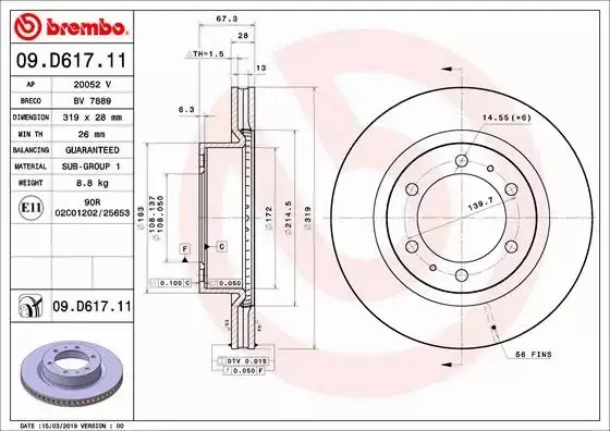 BREMBO TARCZE+KLOCKI P TOYOTA HILUX VIII 319MM 