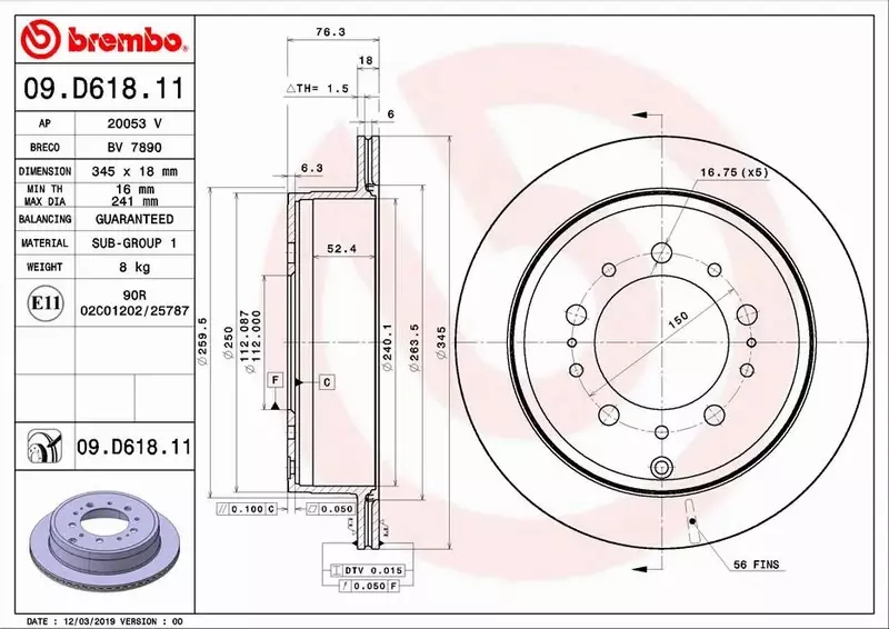 BREMBO TARCZA HAMULCOWA 09.D618.11 