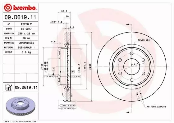 BREMBO Tarcza hamulcowa 09.D619.11 