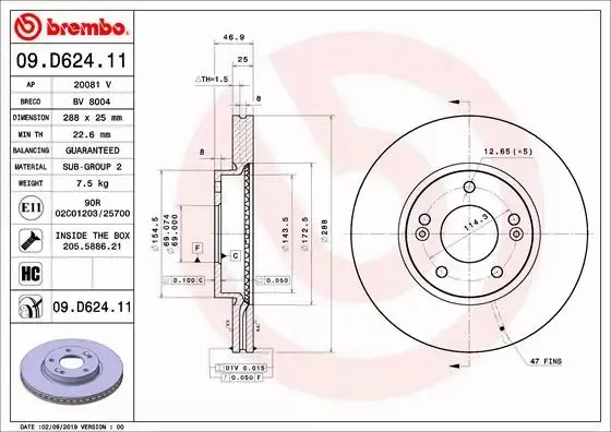 BREMBO Tarcza hamulcowa 09.D624.11 