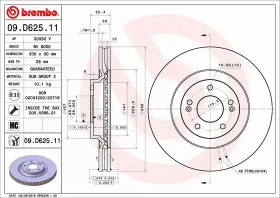 BREMBO TARCZE+KLOCKI PRZÓD HYUNDAI i30N 330MM 