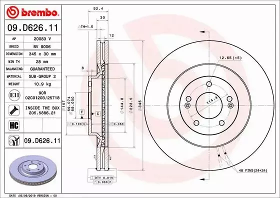 BREMBO TARCZE+KLOCKI PRZÓD HYUNDAI i30N 345MM 