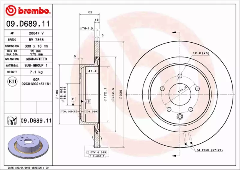 BREMBO TARCZA HAMULCOWA 09.D689.11 