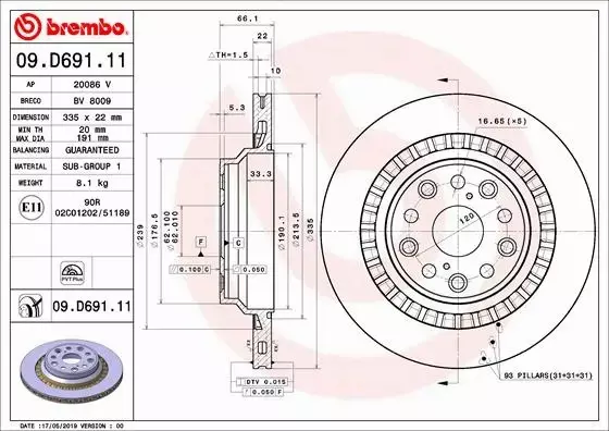 BREMBO TARCZA HAMULCOWA 09.D691.11 