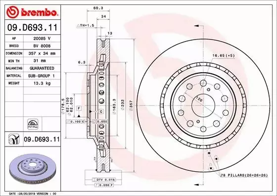 BREMBO TARCZA HAMULCOWA 09.D693.11 