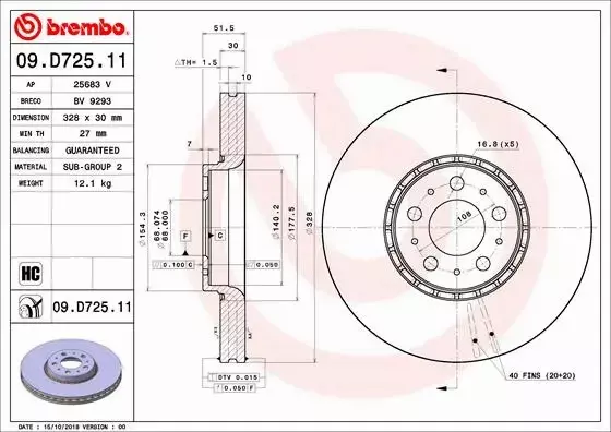 BREMBO TARCZE HAMULCOWE PRZÓD 09.D725.11 