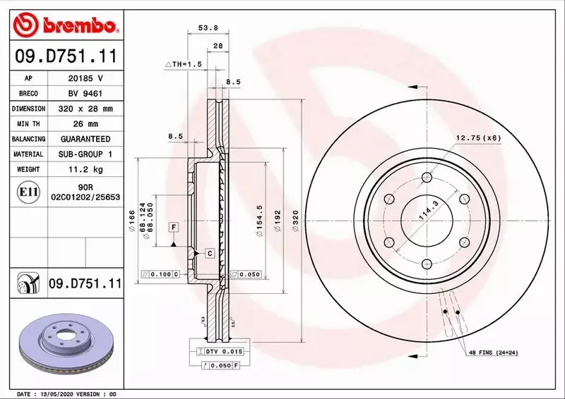 BREMBO TARCZA HAMULCOWA 09.D751.11 