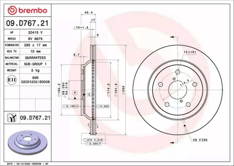 BREMBO TARCZA HAMULCOWA 09.D767.21 