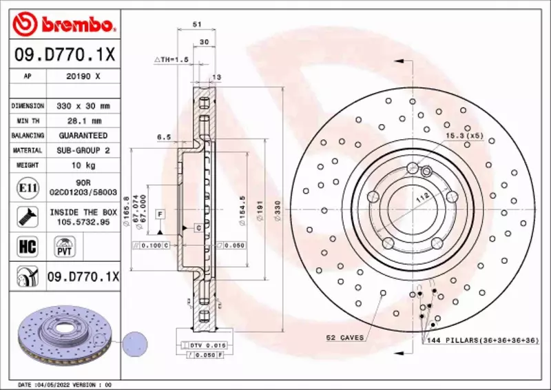 BREMBO TARCZA HAMULCOWA 09.D770.1X 