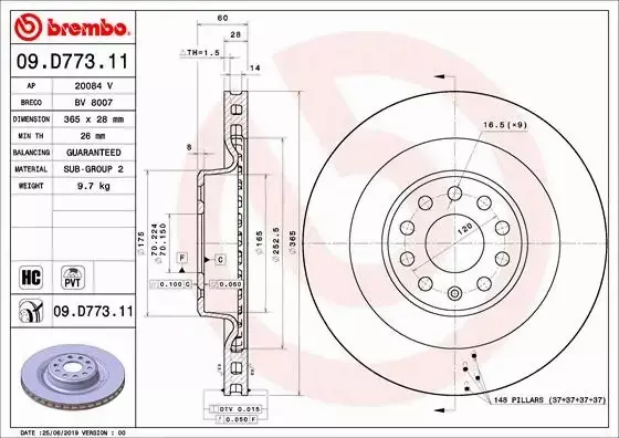 BREMBO TARCZE+KLOCKI TYŁ TESLA MODEL X 365MM 