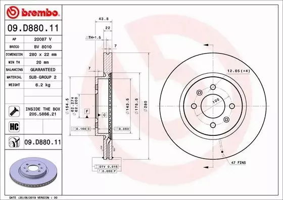 BREMBO Tarcza hamulcowa 09.D880.11 