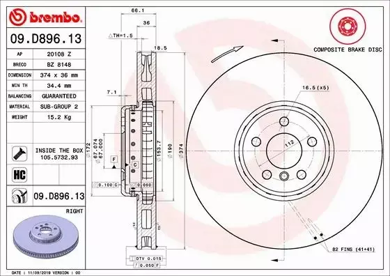 BREMBO Tarcza hamulcowa 09.D896.13 