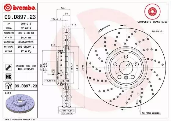 BREMBO TARCZE+KLOCKI PRZÓD BMW 5 G30 G31 7 G11 G12 395MM 